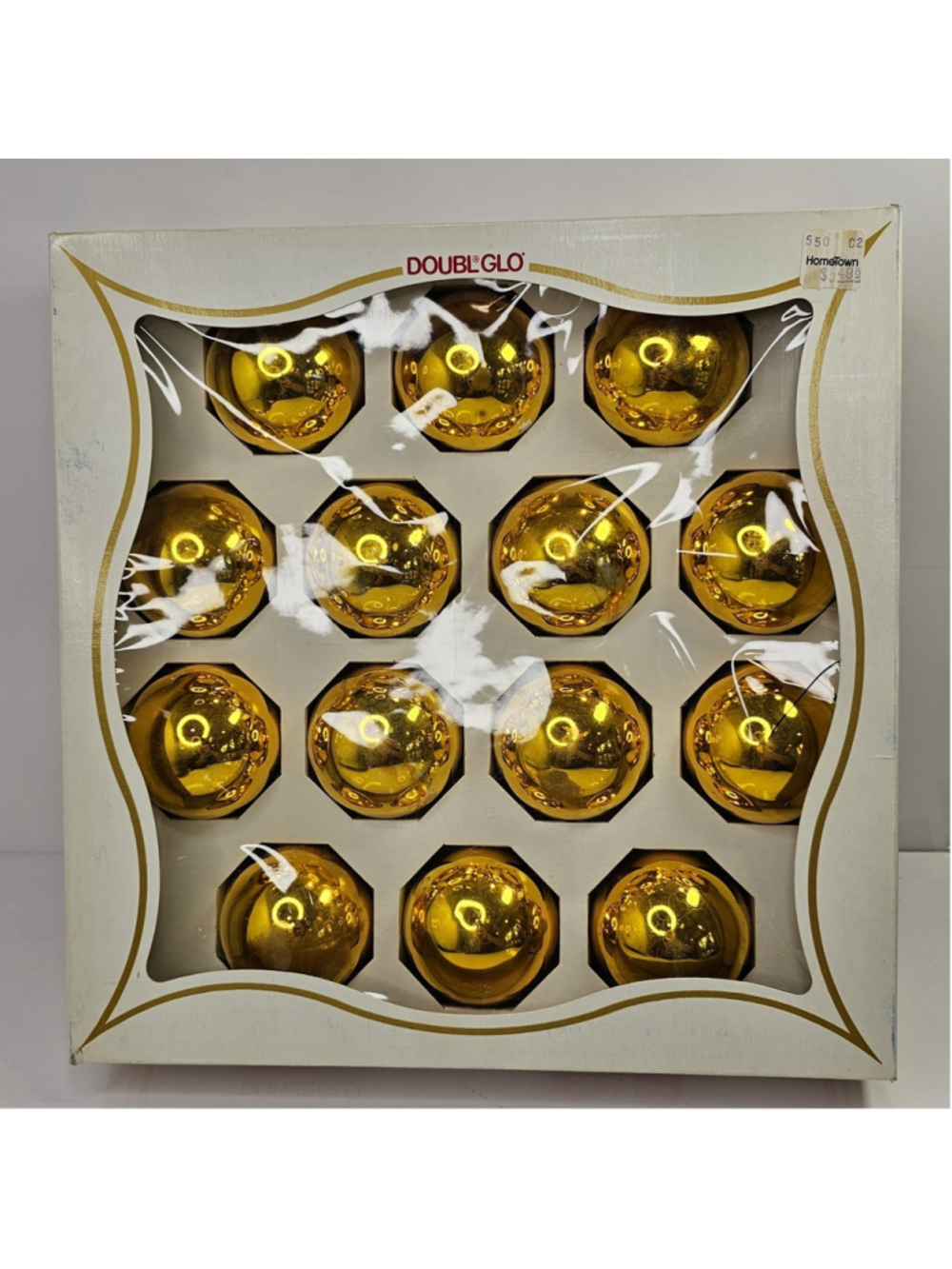 Vintage Doubl Glo Gold Glass Christmas Ornaments 14pc Made In Canada Boxed